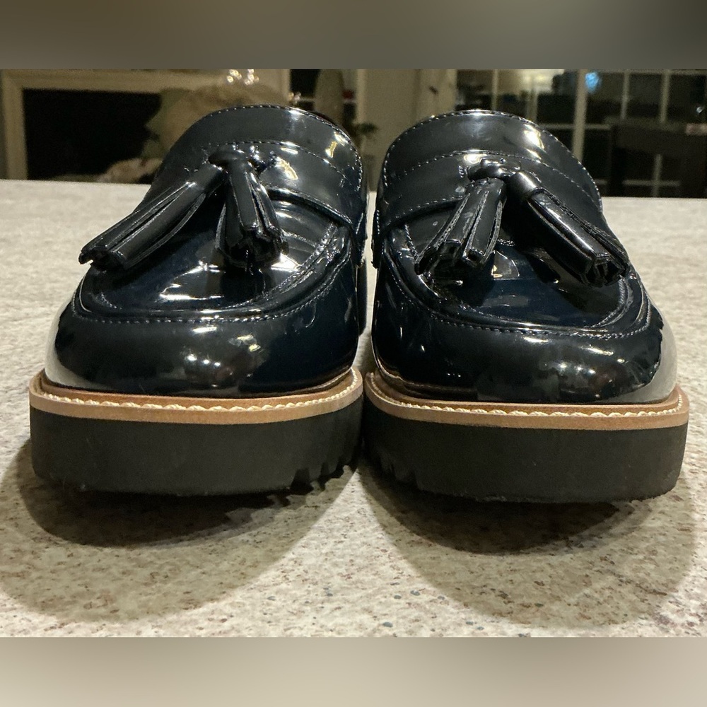Franco Sarto Deep Navy Slip On Preppy Loafer Lug Platform Casual Career SZ 7W - Picture 6 of 14